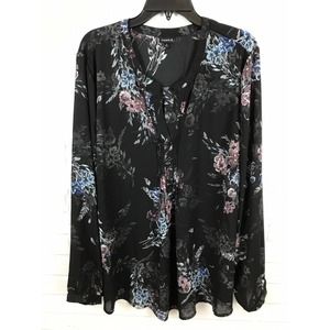 Torrid Floral Sheer V-Neck Long Sleeve Tunic Top
